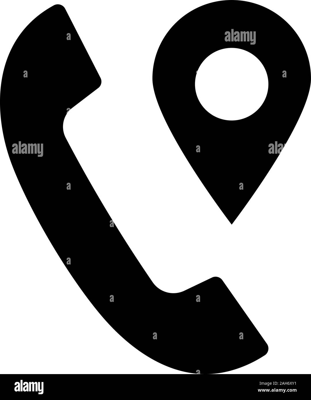 Calls tracking glyph icon. Incoming call location tracker. Handset with map pinpoint. Phone tracker. Mobile number locator. Silhouette symbol. Negativ Stock Vector