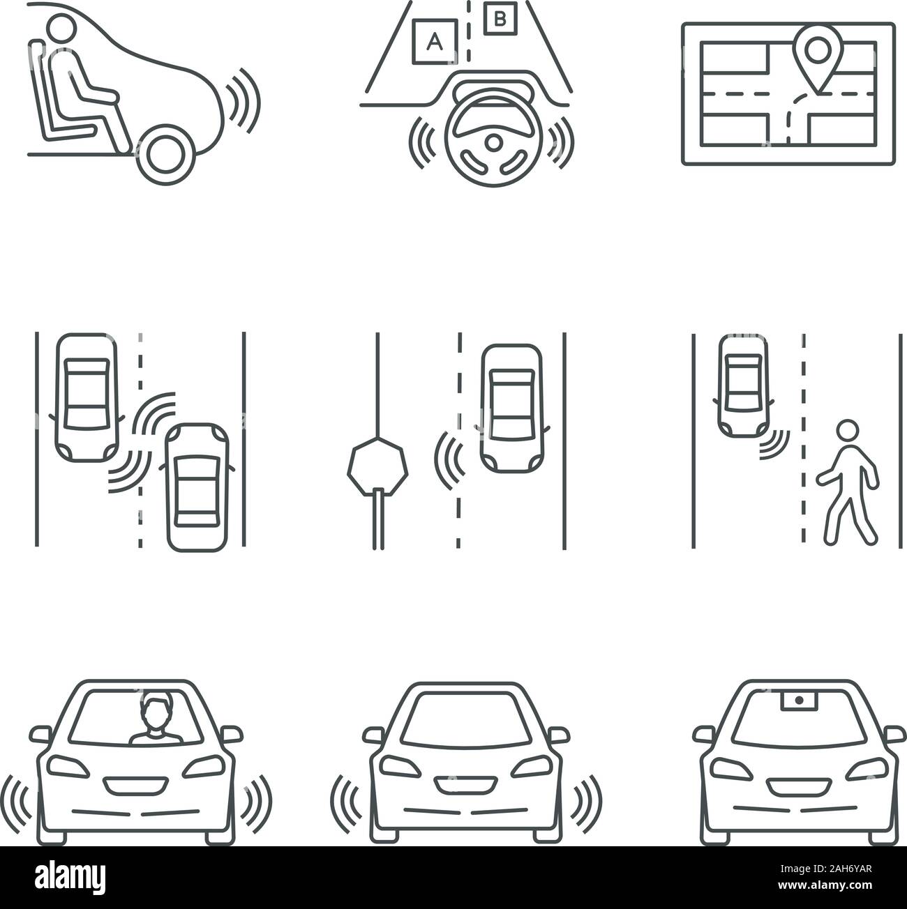 Autonomous Car Linear Icons Set Self Driving Automobile Sensors