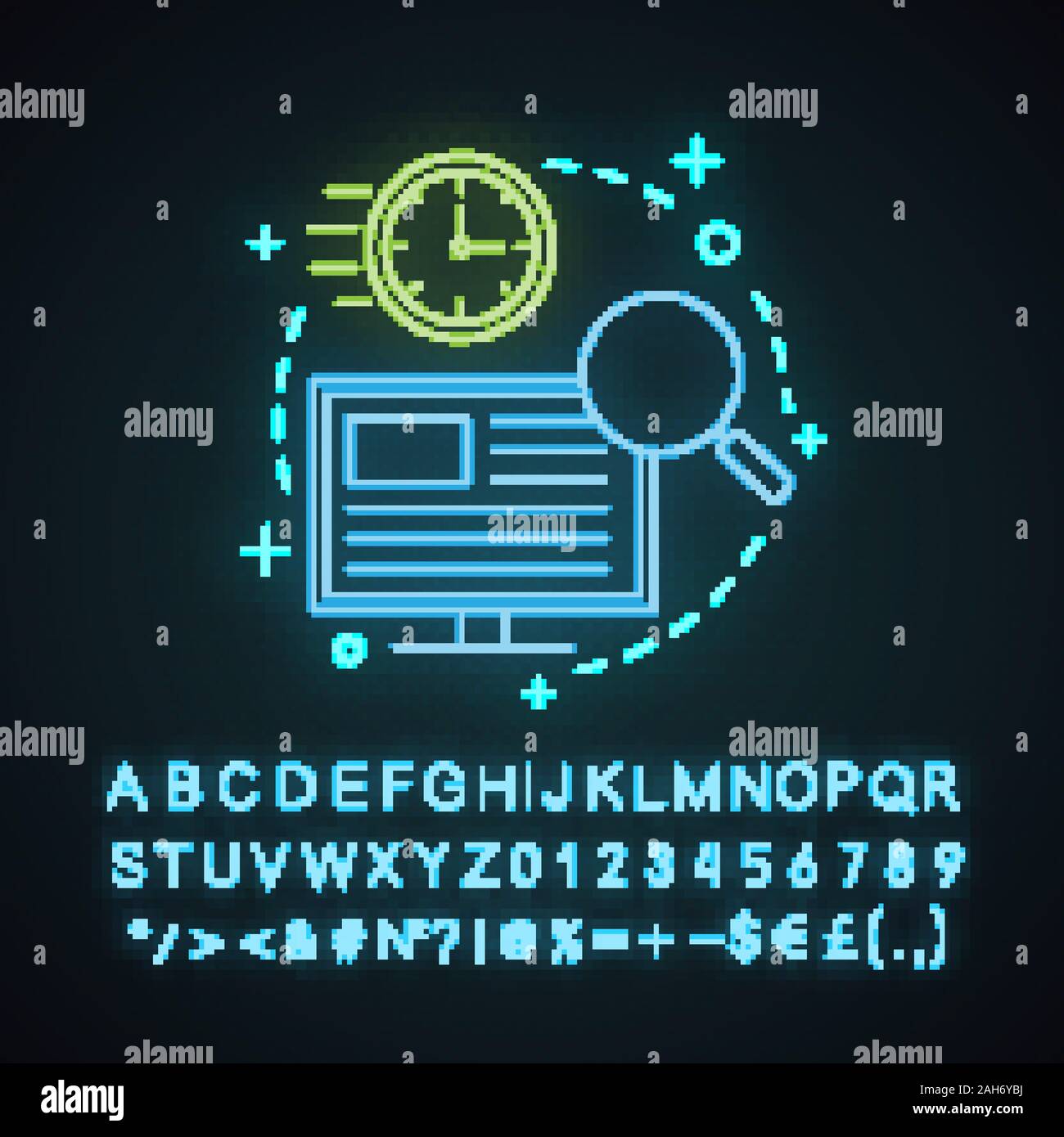 Fast check neon light concept icon. Data searching idea. Time ...