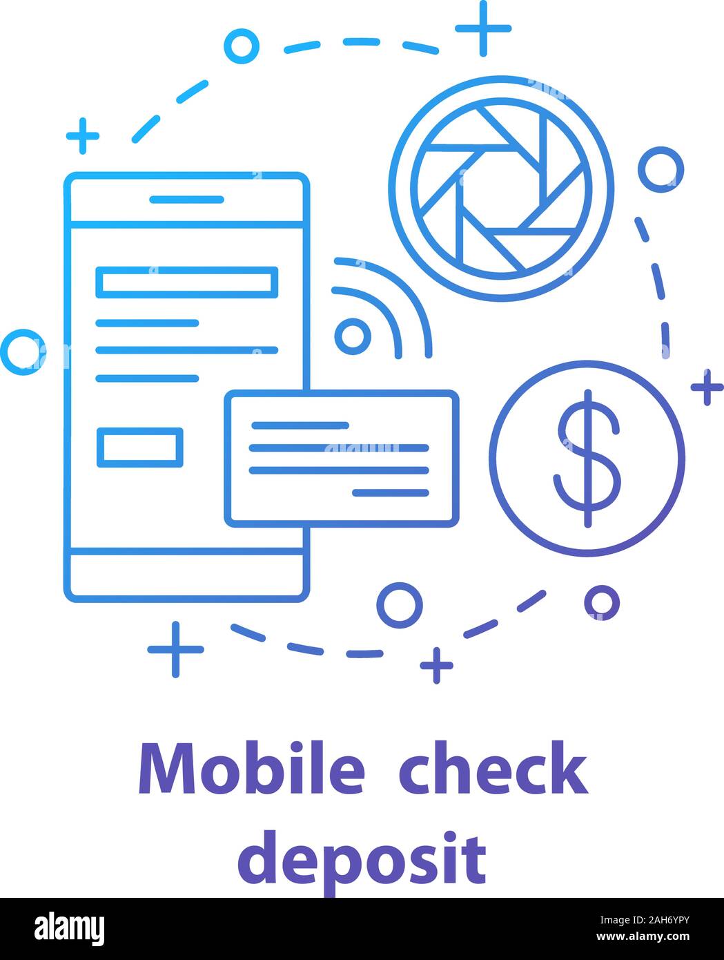 Mobile check deposit concept icon. Online banking app idea thin line