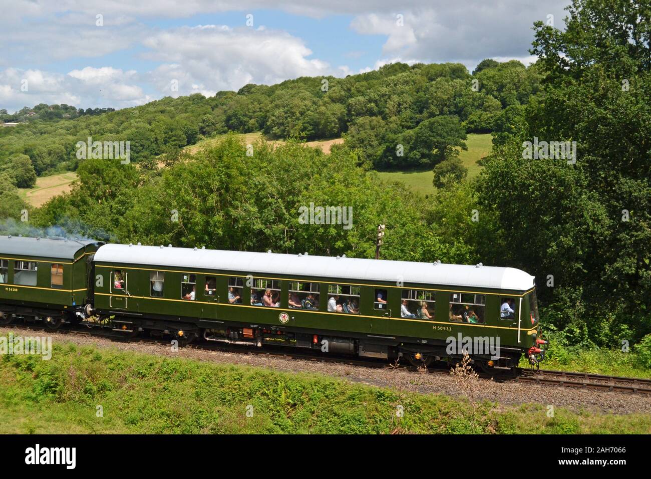 Diesel Train on the Severn Valley Railway, during a 1940s weekend, Shropshire, UK Stock Photo