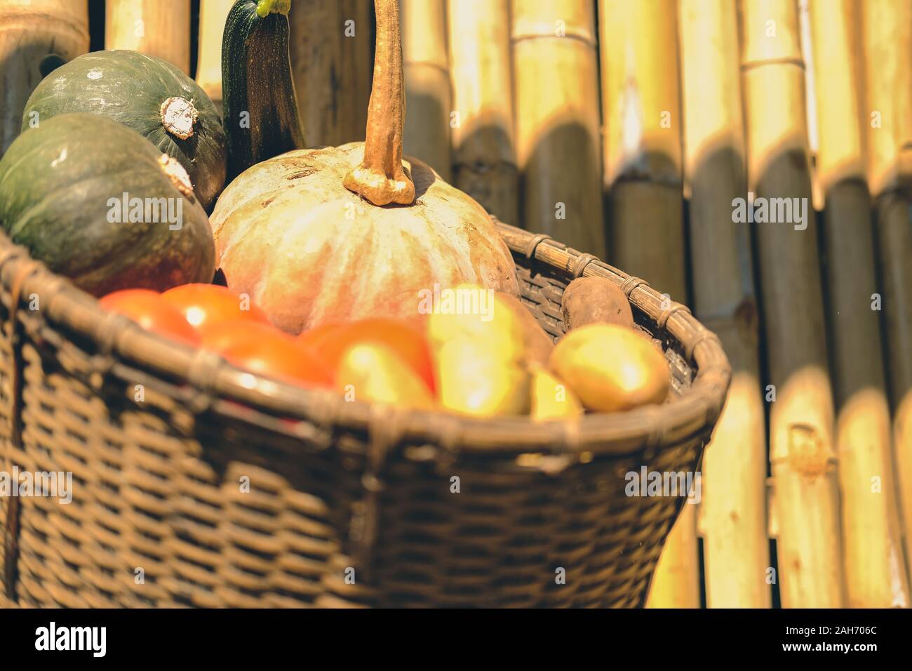 fresh vegetables in wicker basket harvesting from farm Stock Photo - Alamy