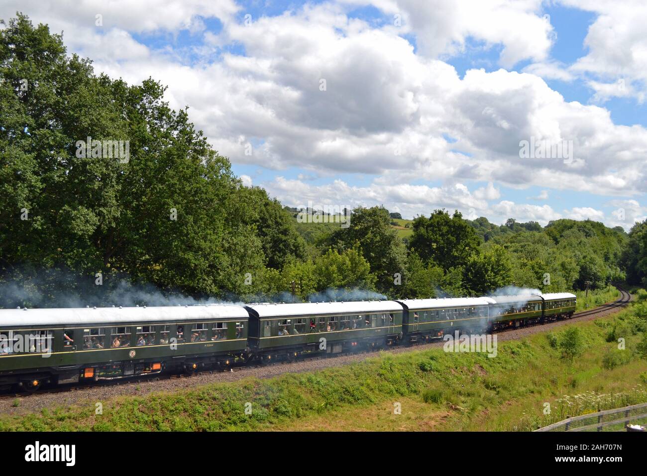 Diesel Train on the Severn Valley Railway, during a 1940s weekend, Shropshire, UK Stock Photo