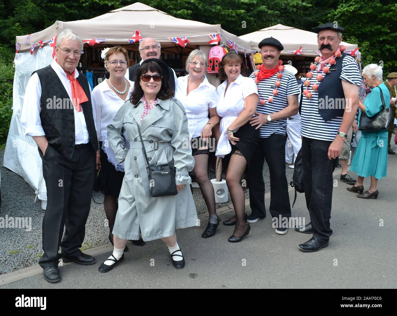 People dressed as 'Allo 'Allo characters, during a 1940s weekend, on the Severn Valley Railway, Shropshire, UK Stock Photo