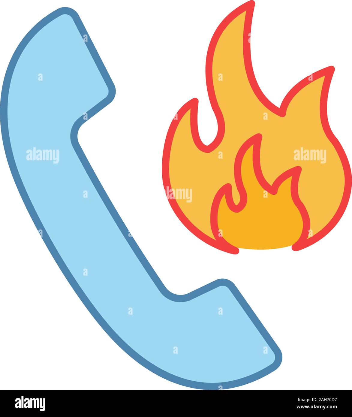 Hotline support color icon. Fire emergency call. Handset with fire. Isolated vector illustration Stock Vector