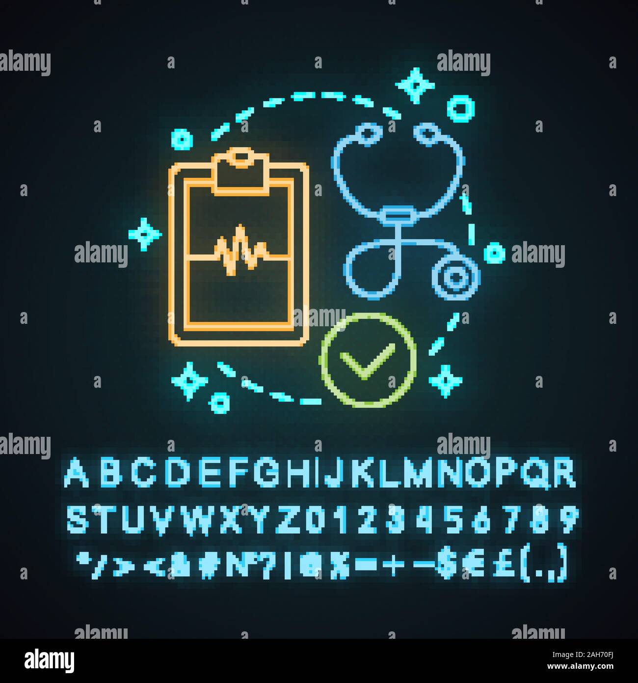 Health plan neon light concept icon. Medical diagnosis idea. Diagnostic