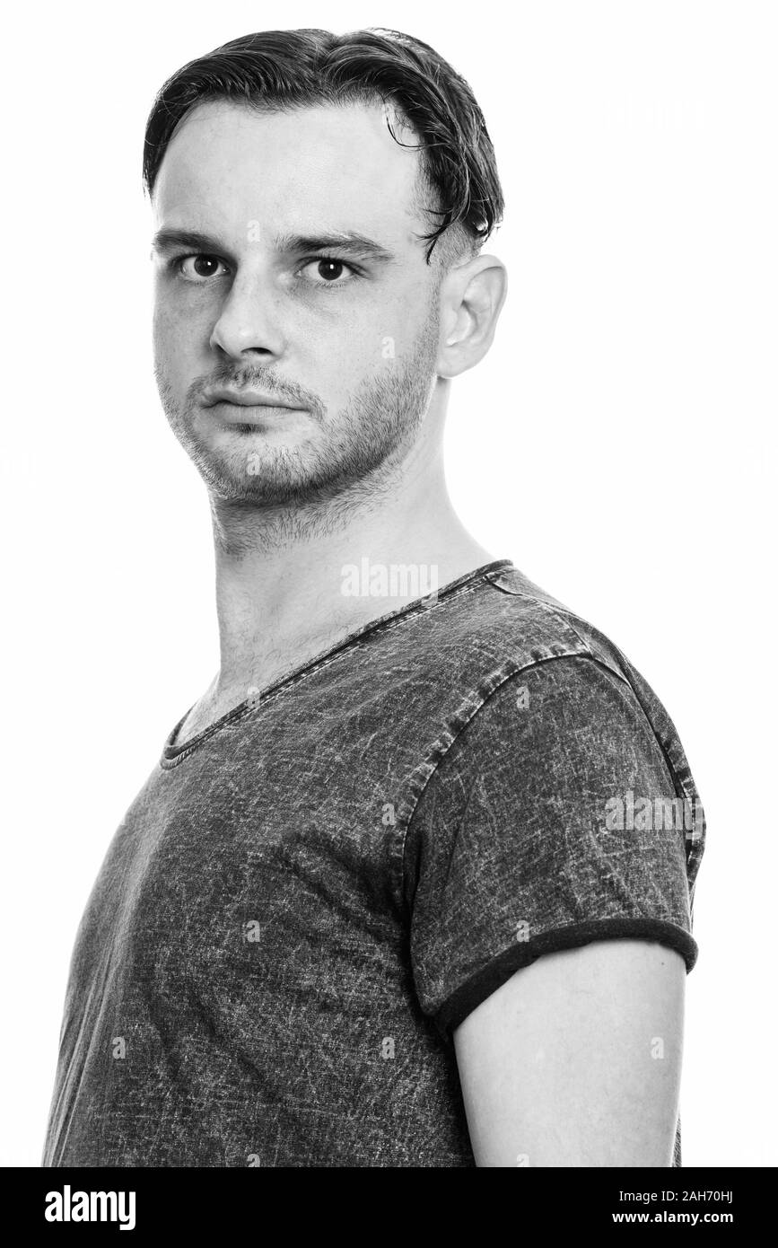 Portrait of young man in black and white Stock Photo - Alamy