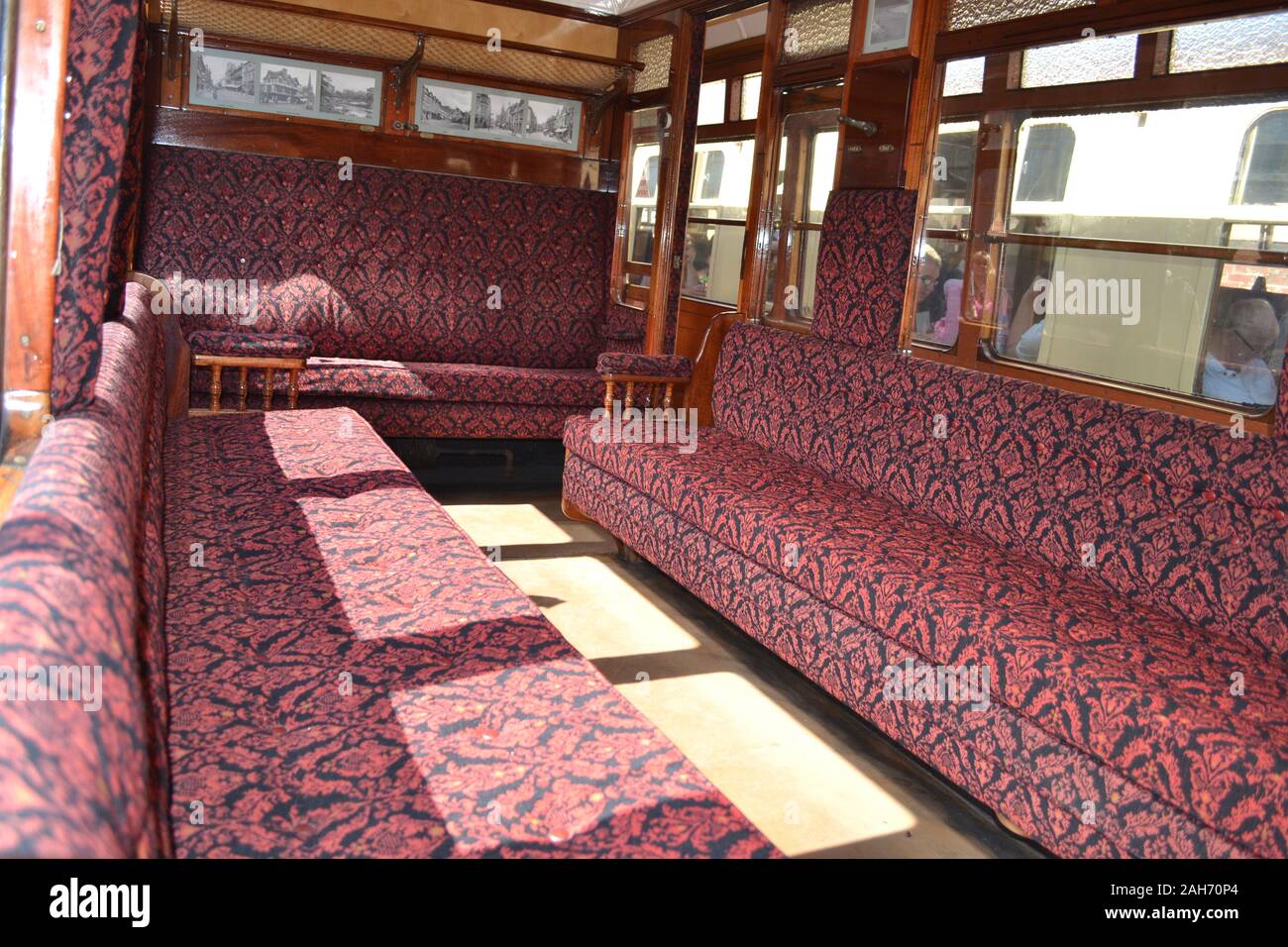 Inside the luxury Carriages on the Severn Valley Railway, during a 1940s weekend, Shropshire, UK Stock Photo