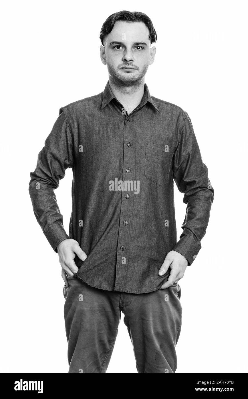 Portrait of young businessman in black and white Stock Photo - Alamy
