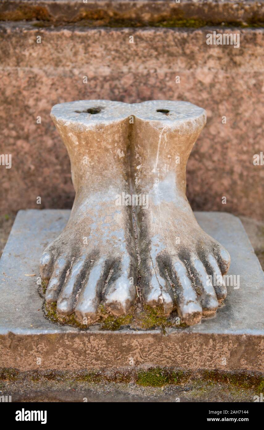 Feet monument in Nieborów baroque garden in Poland, Europe, detail in ornamental garden, visiting tourist travel destinations, sightseeing. Stock Photo