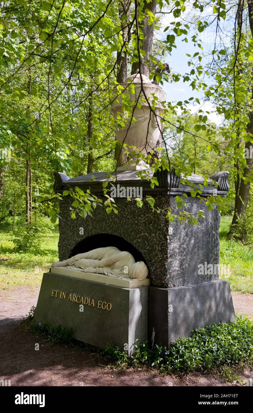Helena Radziwiłłowa tomb on Poplar Island in Arkadia Park near Nieborów, Poland, Europe, spring season, sunny day, visiting tourist travel destination Stock Photo