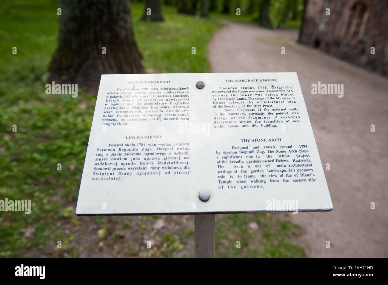 The Margrave's House slab, informational point in the Nieborów Park in Poland, Europe. Stock Photo