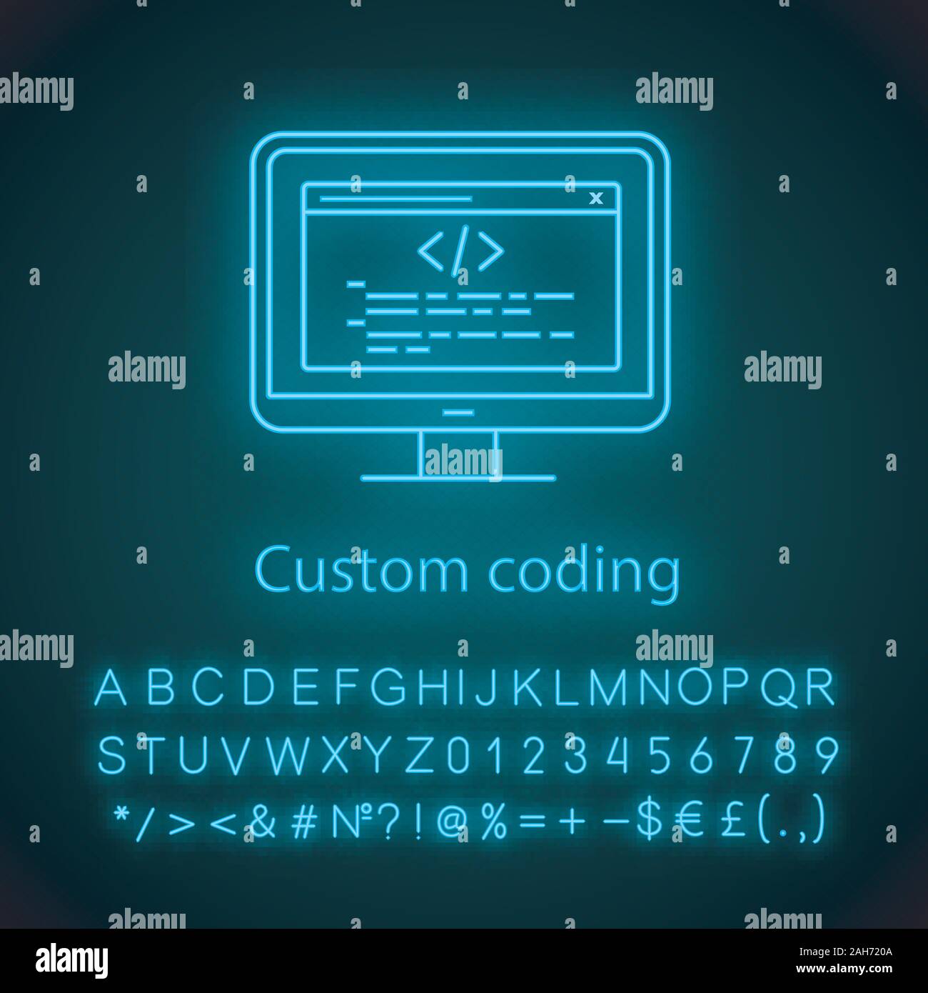 Custom coding neon light icon. Programming. Website development ...