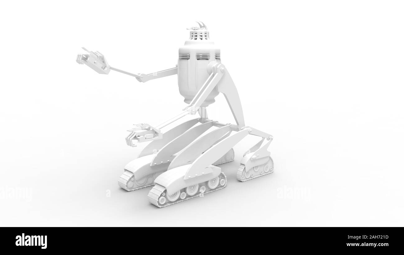 3d rendering of a robot on track wheels isolated in studio background Stock Photo