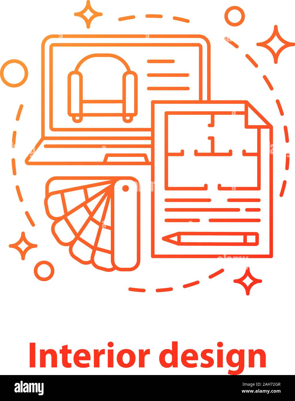 Interior design concept icon. Furniture development idea thin line ...