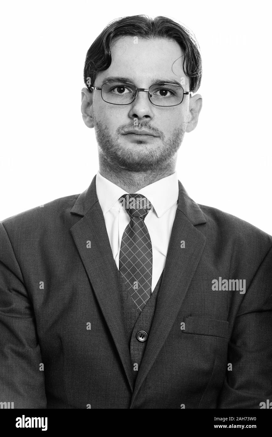 Businessman looking up business people Black and White Stock Photos ...