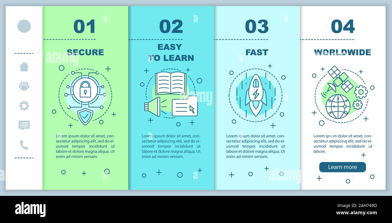 Digital services onboarding mobile web pages vector template. Network. Getting information. Responsive smartphone website interface idea with linear i Stock Vector