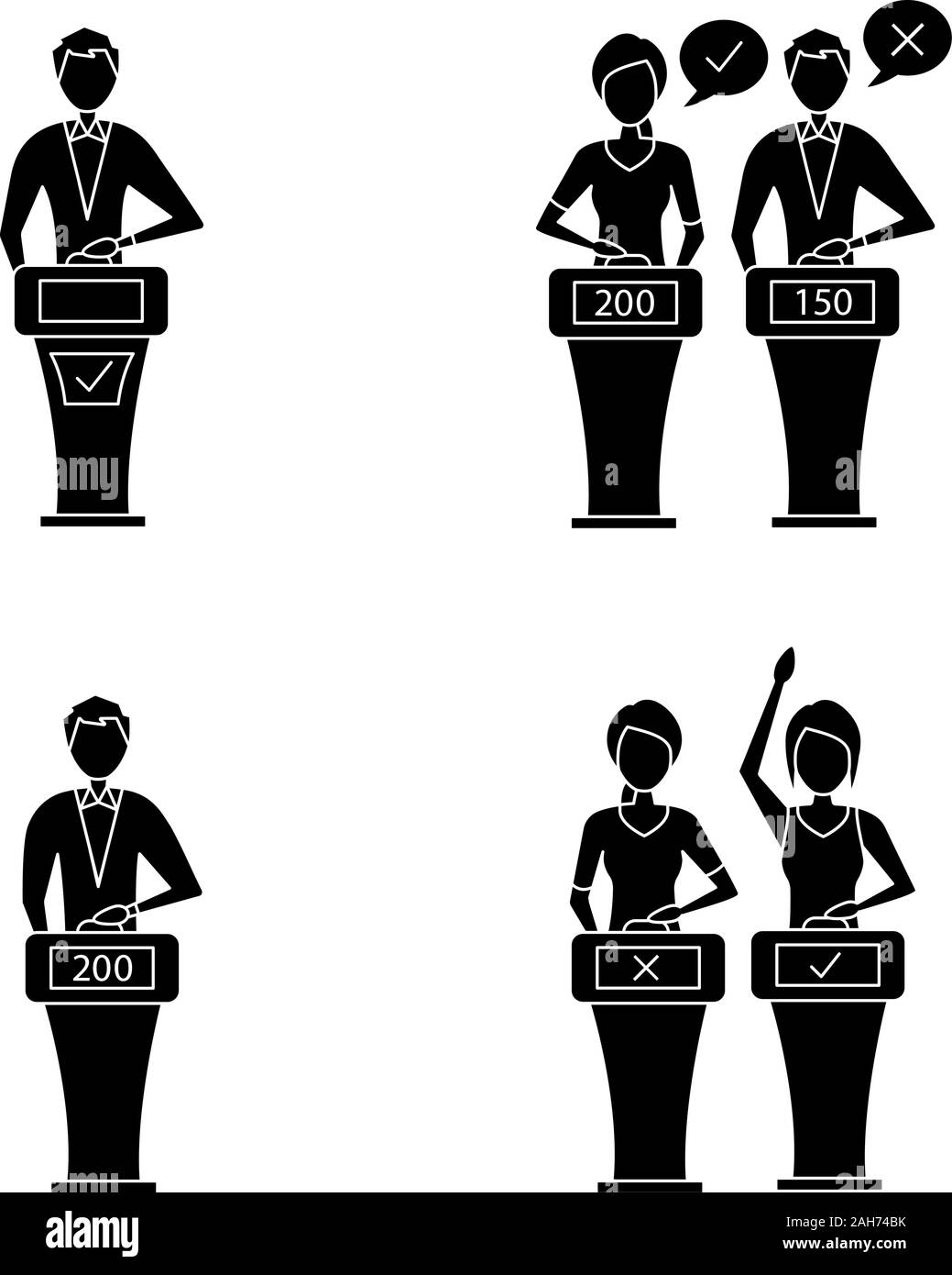 Quiz Show Glyph Icons Set Intellectual Game Winner Loser Buzzer Systems Players Silhouette Symbols Vector Isolated Illustration Stock Vector Image Art Alamy