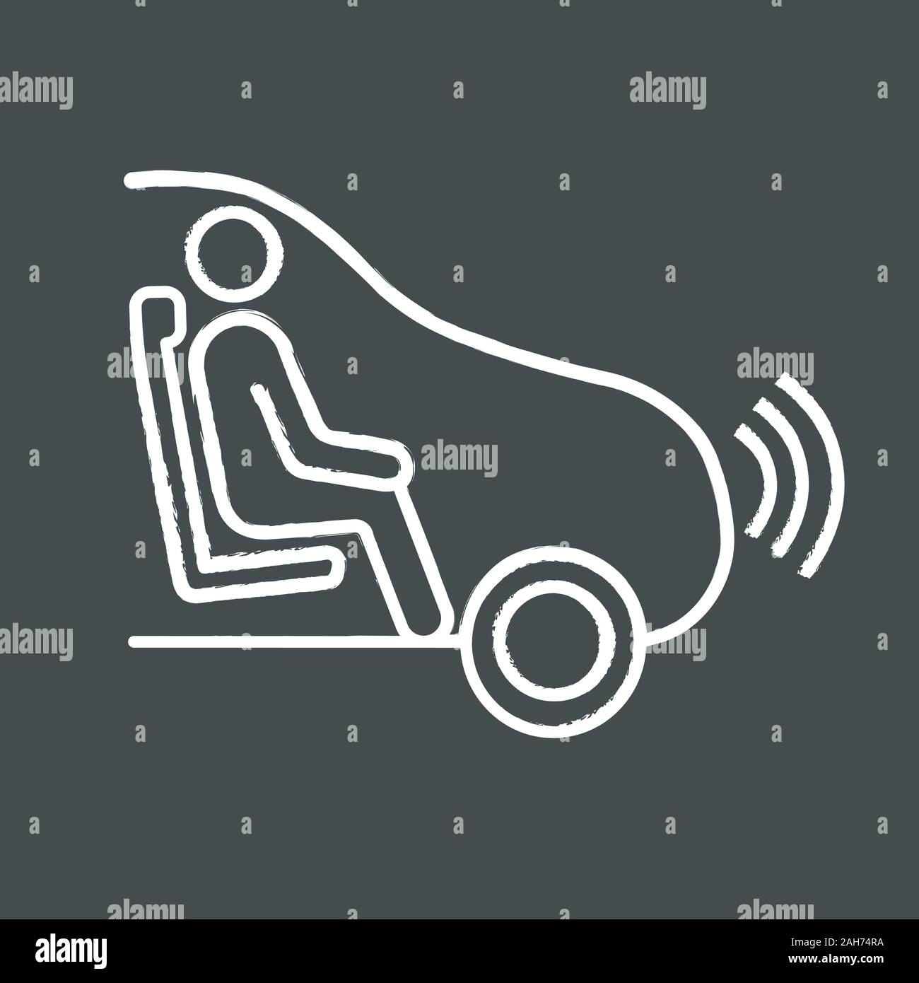 Fully autonomous chalk icon. Smart car with passenger. Intelligent auto ...