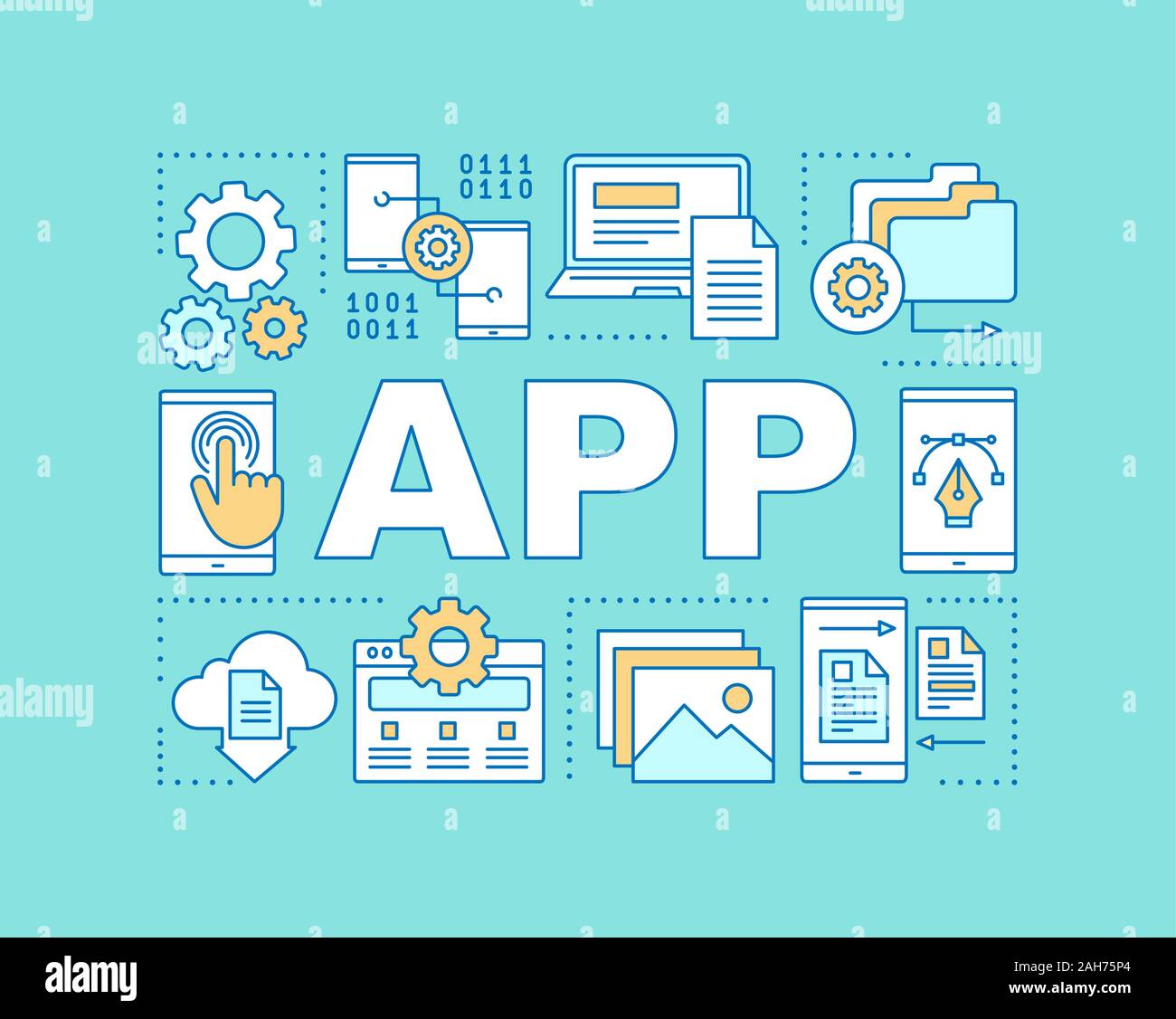Mobile app word concepts banner. Data storage. Cloud computing. Digital ...