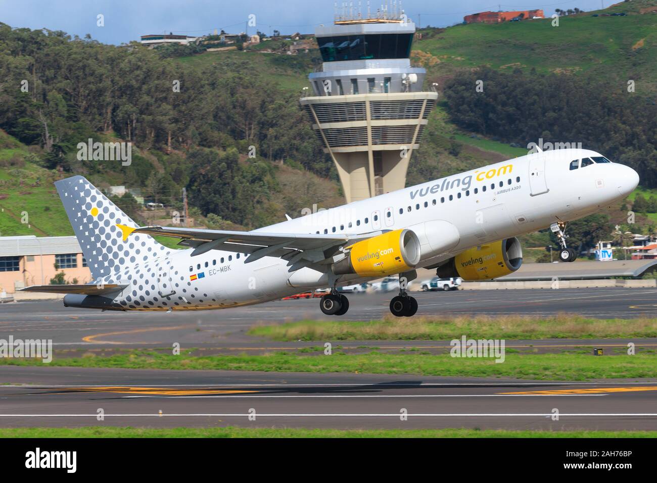Tenerife, Canary Island, Spain - November 24th, 2019: Vueling A320 approaching Tenerife North airport Stock Photo