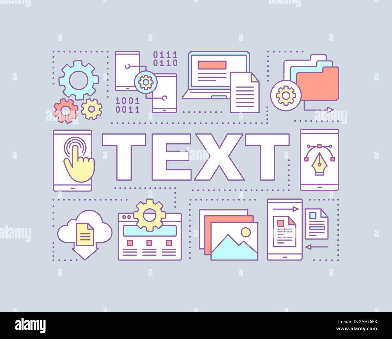 Mobile app word concepts banner. Data storage. Cloud computing. Digital ...