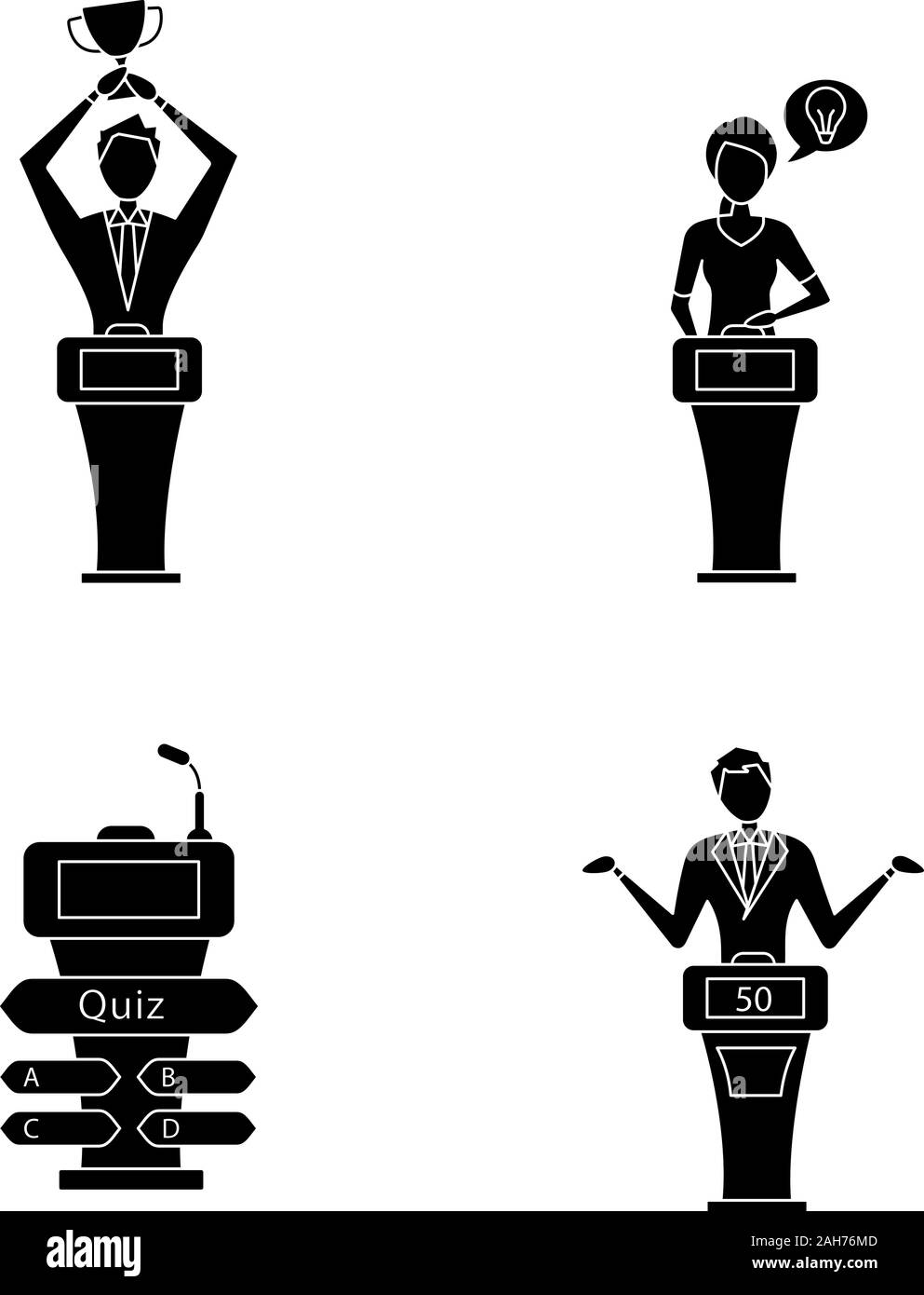 Quiz Show Glyph Icons Set Intellectual Winner Loser Buzzer Systems Thinking Player Silhouette Symbols Vector Isolated Illustration Stock Vector Image Art Alamy