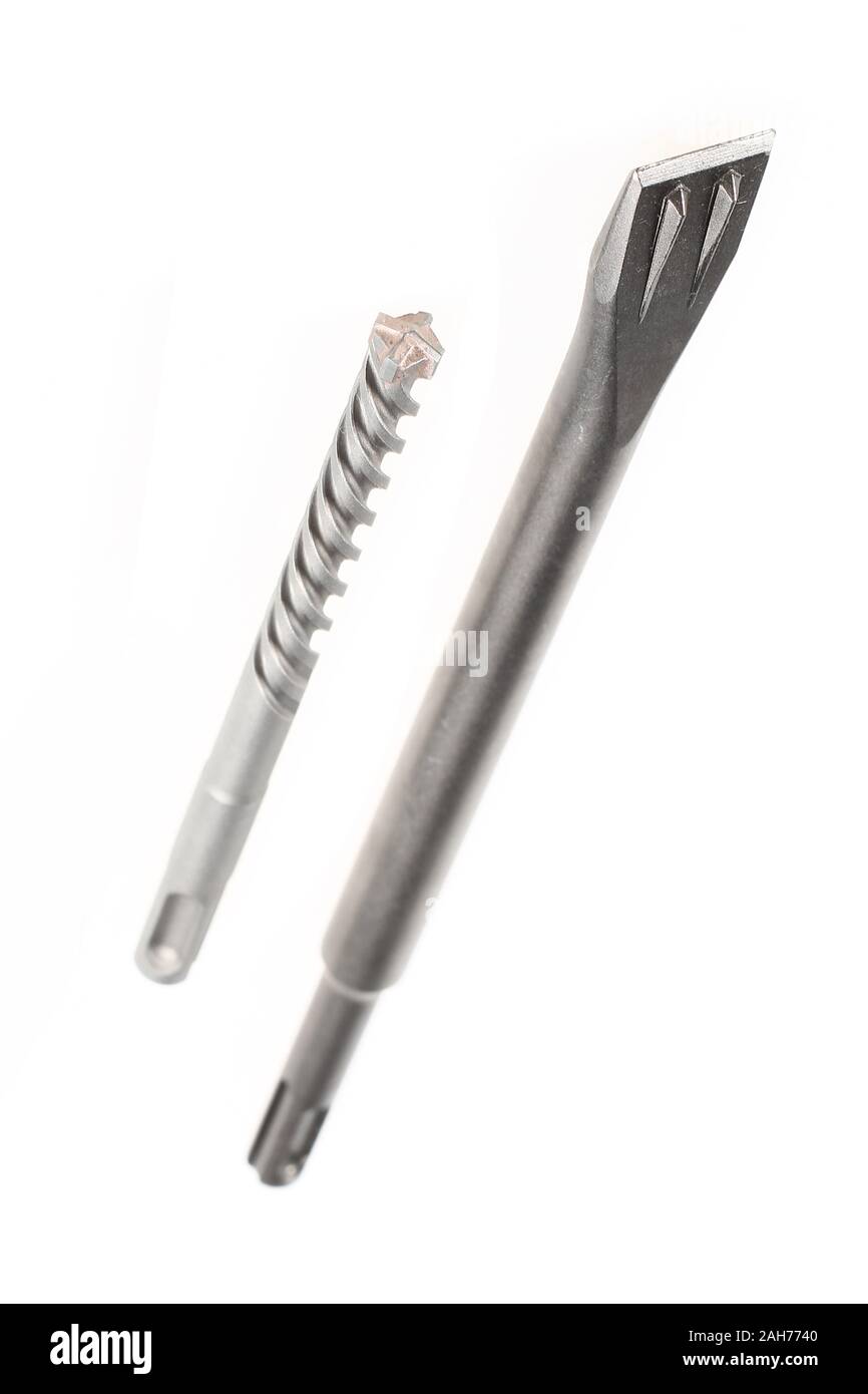 drill bit and chisel on white background Stock Photo Alamy