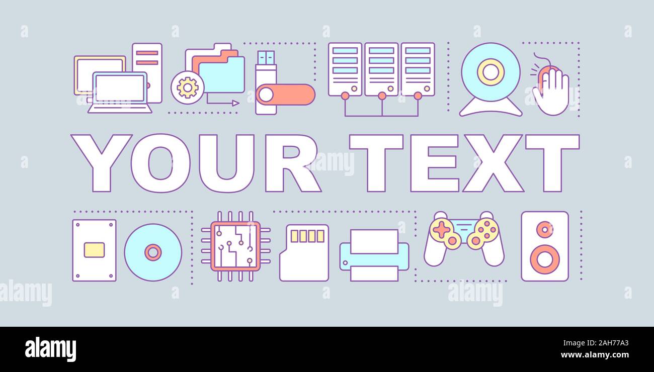 Computer hardware word concepts banner. Electronic devices. Information