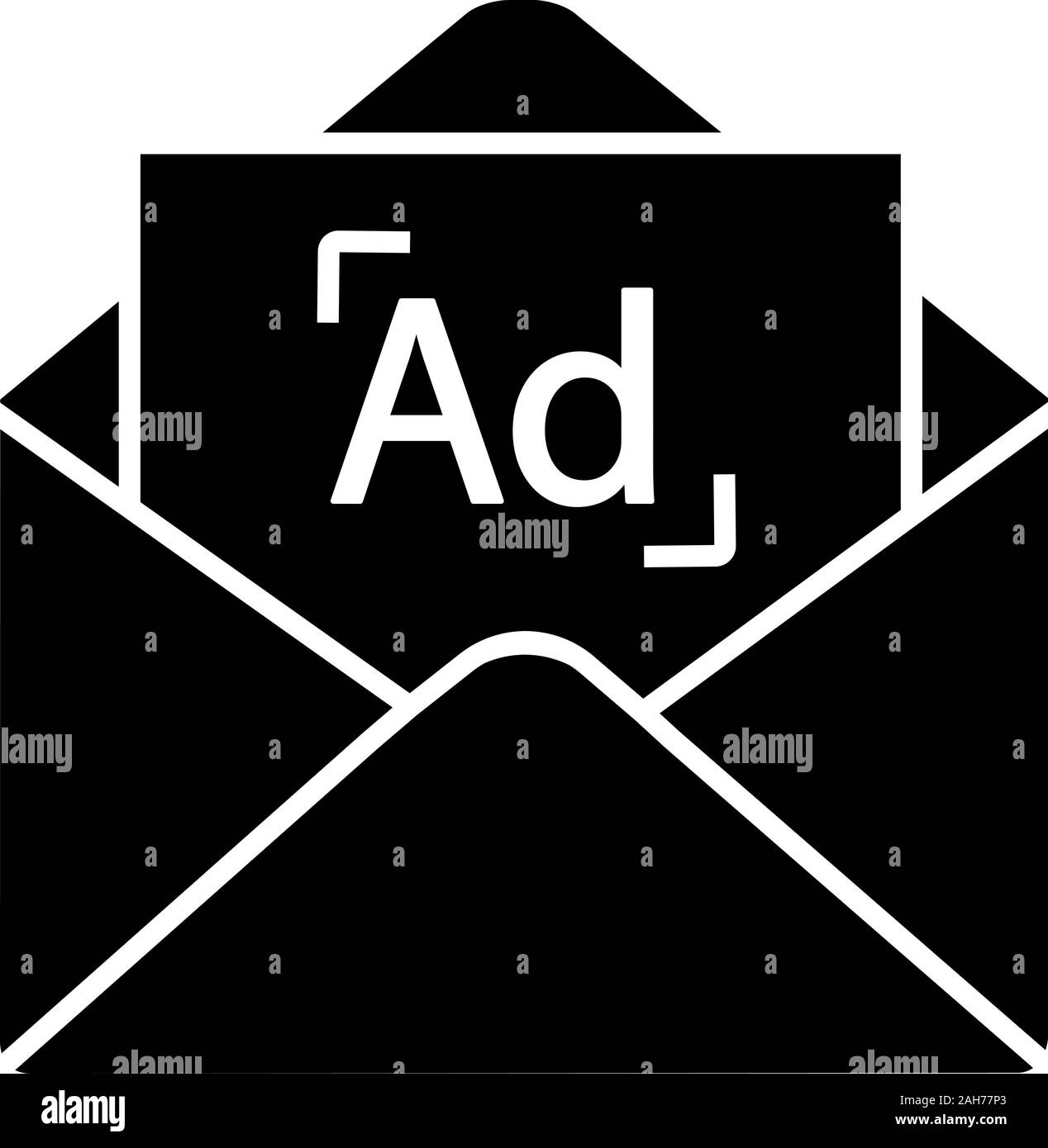 Targeted email marketing glyph icon. Mail advertising. E-mail announcement. Email ads. Newsletter. Internet marketing strategy. Mass mailing. Negative Stock Vector