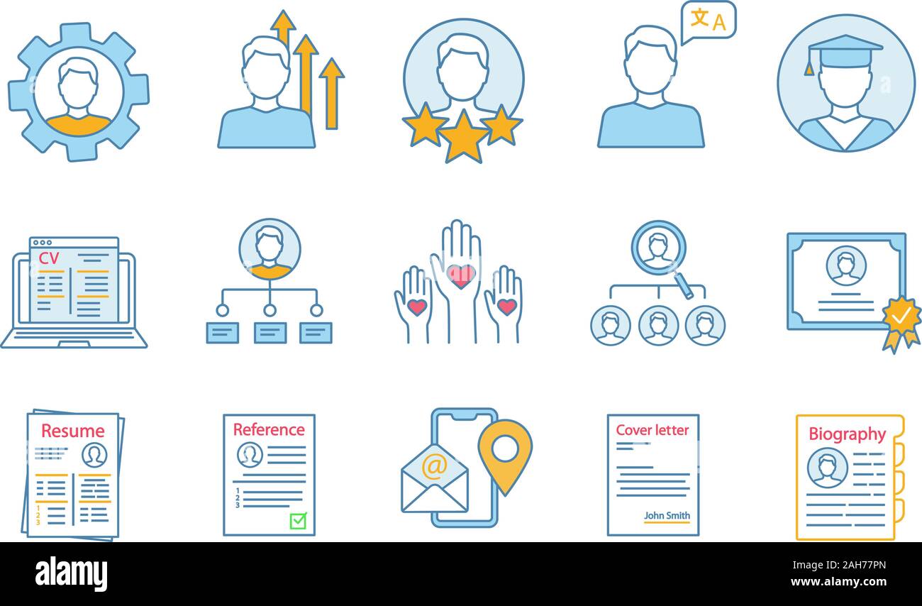 Resume Color Icons Set Professional Skills Education Experience Abilities Employment Headhunting Recruitment Cv Cover Reference Letters Iso Stock Vector Image Art Alamy