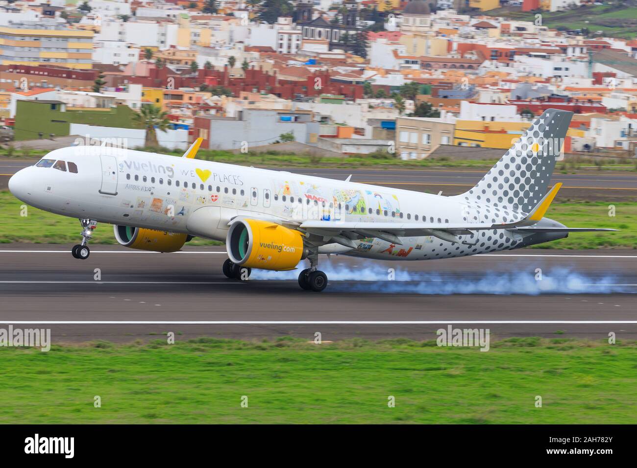 Tenerife, Canary Island, Spain - November 24th, 2019: Vueling A320 approaching Tenerife North airport Stock Photo