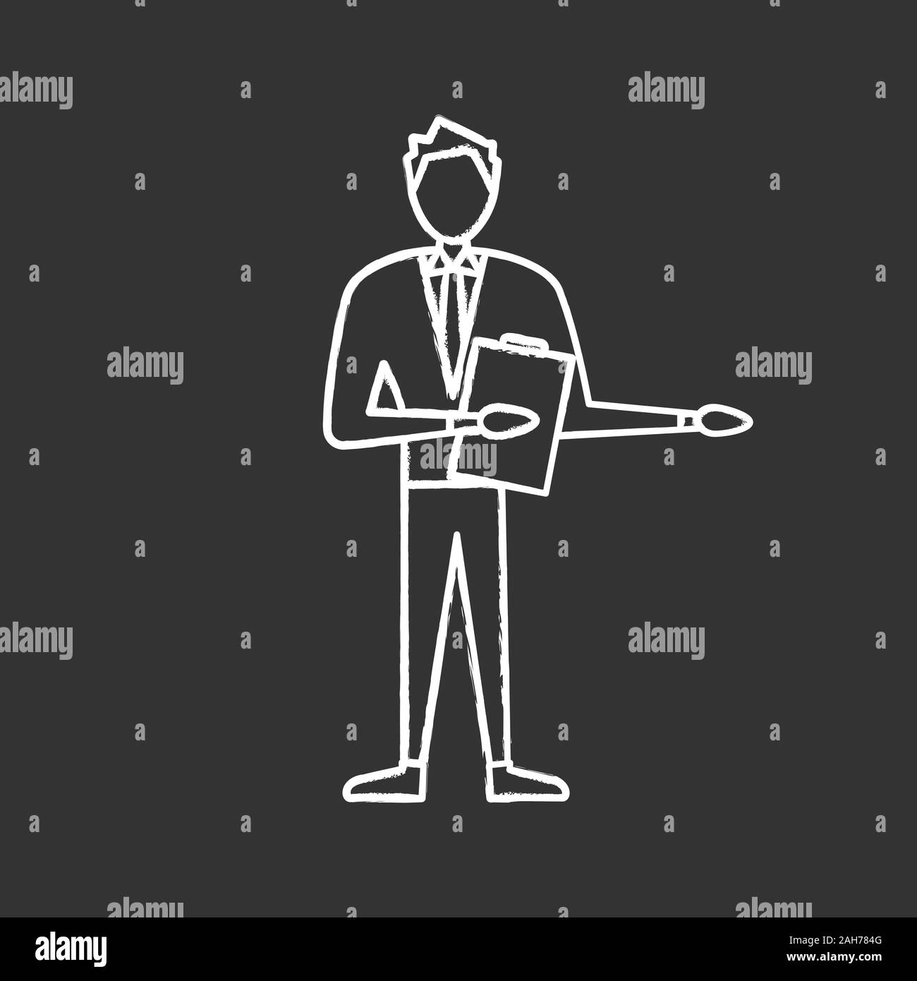 Game show host chalk icon. Quiz master. Emcee, announcer. Showman, journalist or comedian. Trivia contest. Isolated vector chalkboard illustration Stock Vector