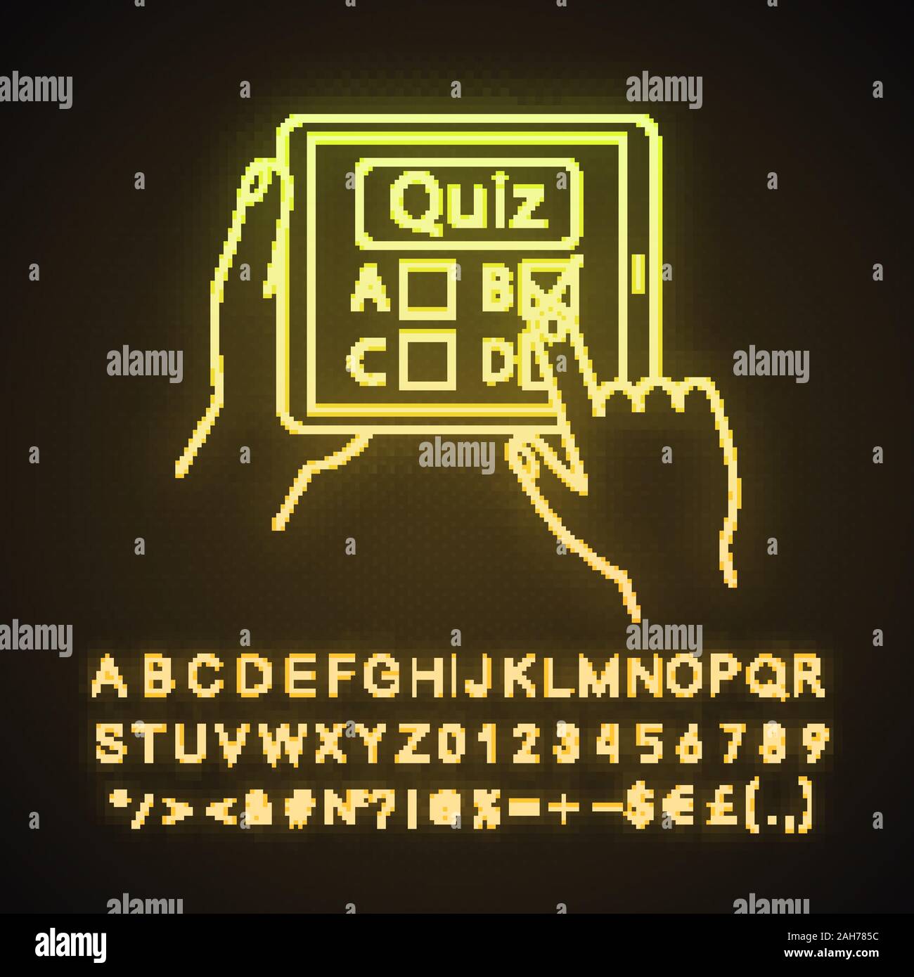 Online quiz neon light icon. Quiz app. Play intellectual game