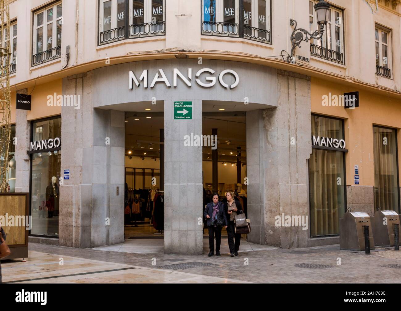 Mango outlet fashion front shop in Calle Larios, Malaga, Spain. Stock Photo