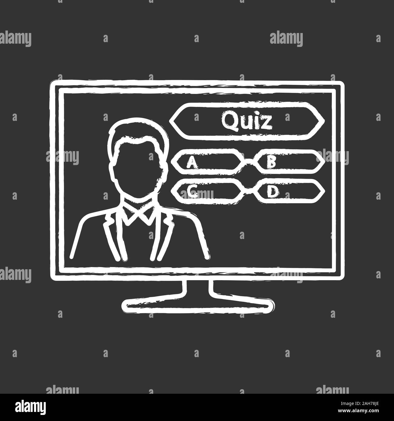TV quiz show chalk icon. Television intellectual game. Online quiz. Trivia contest. Lottery. Isolated vector chalkboard illustration Stock Vector