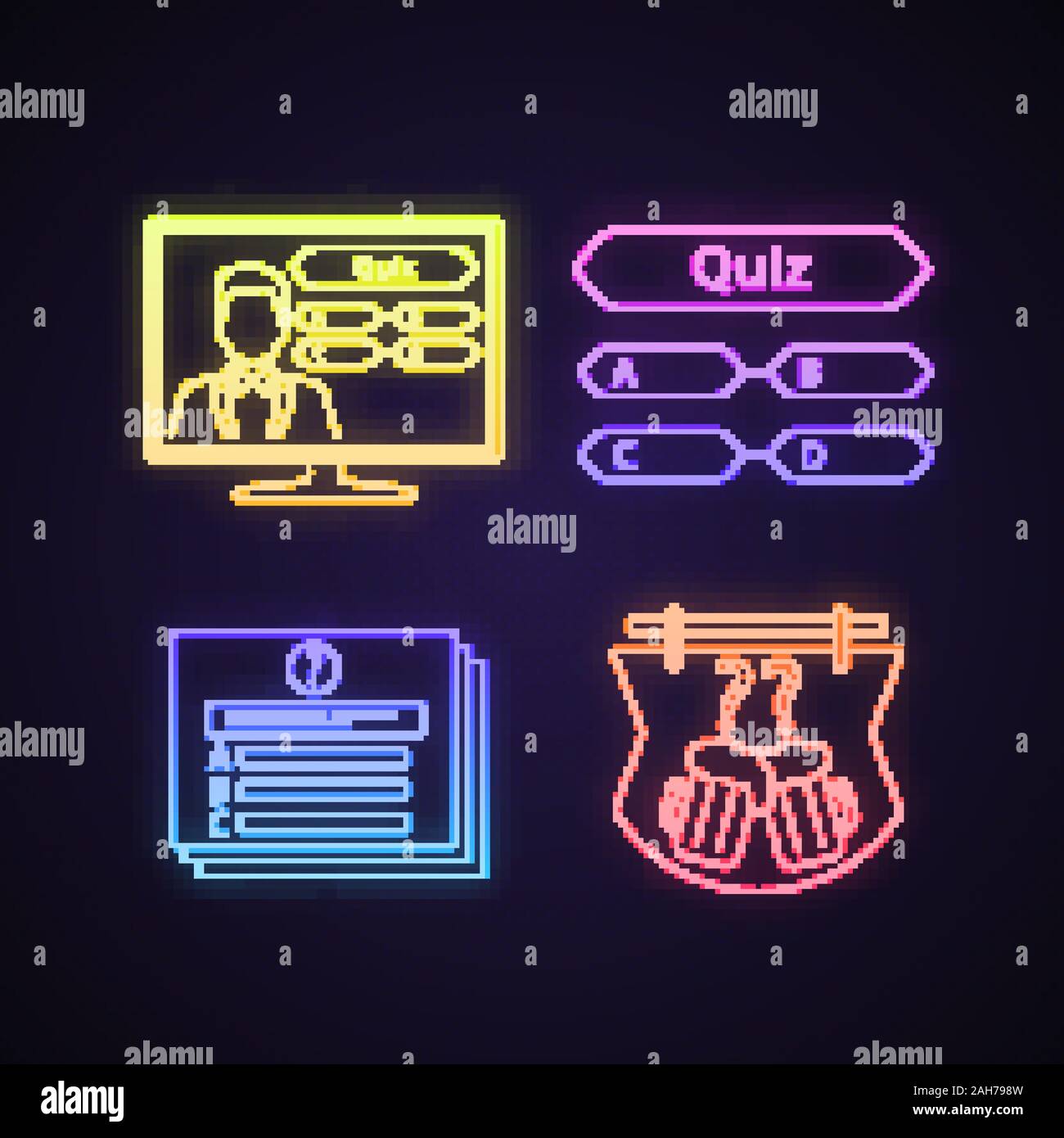 Online quiz neon light icon. Quiz app. Play intellectual game