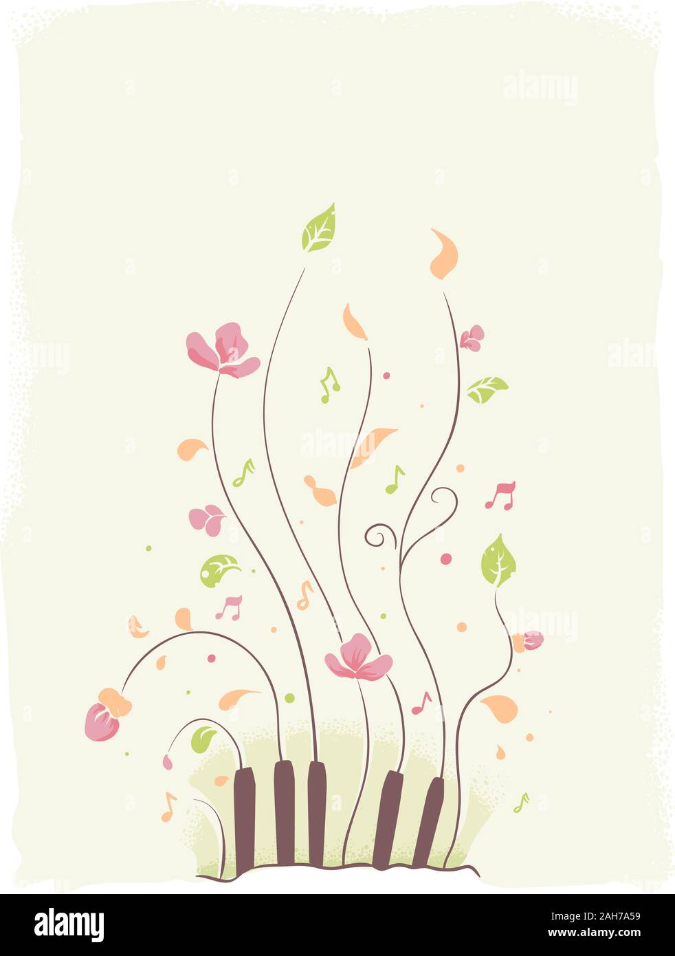 Illustration of Abstract Piano Keys with Vines and Flowers for Spring Concert Stock Photo