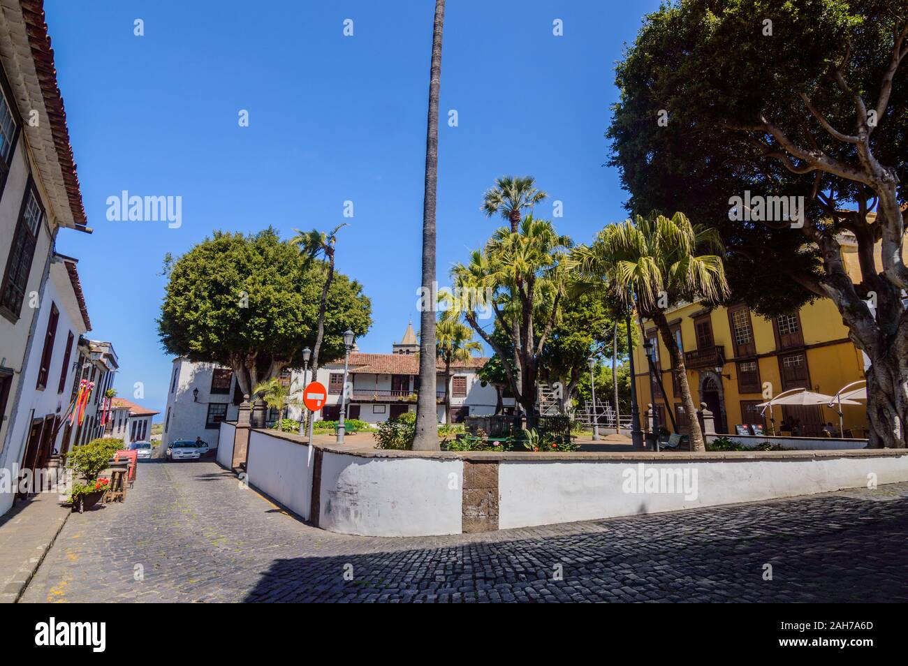 Picturesque Square In The Center Of The Villagr Of Icod De Los Vinos. April 14, 2019. Icod De Los Vinos, Santa Cruz De Tenerife Spain Africa. Travel T Stock Photo