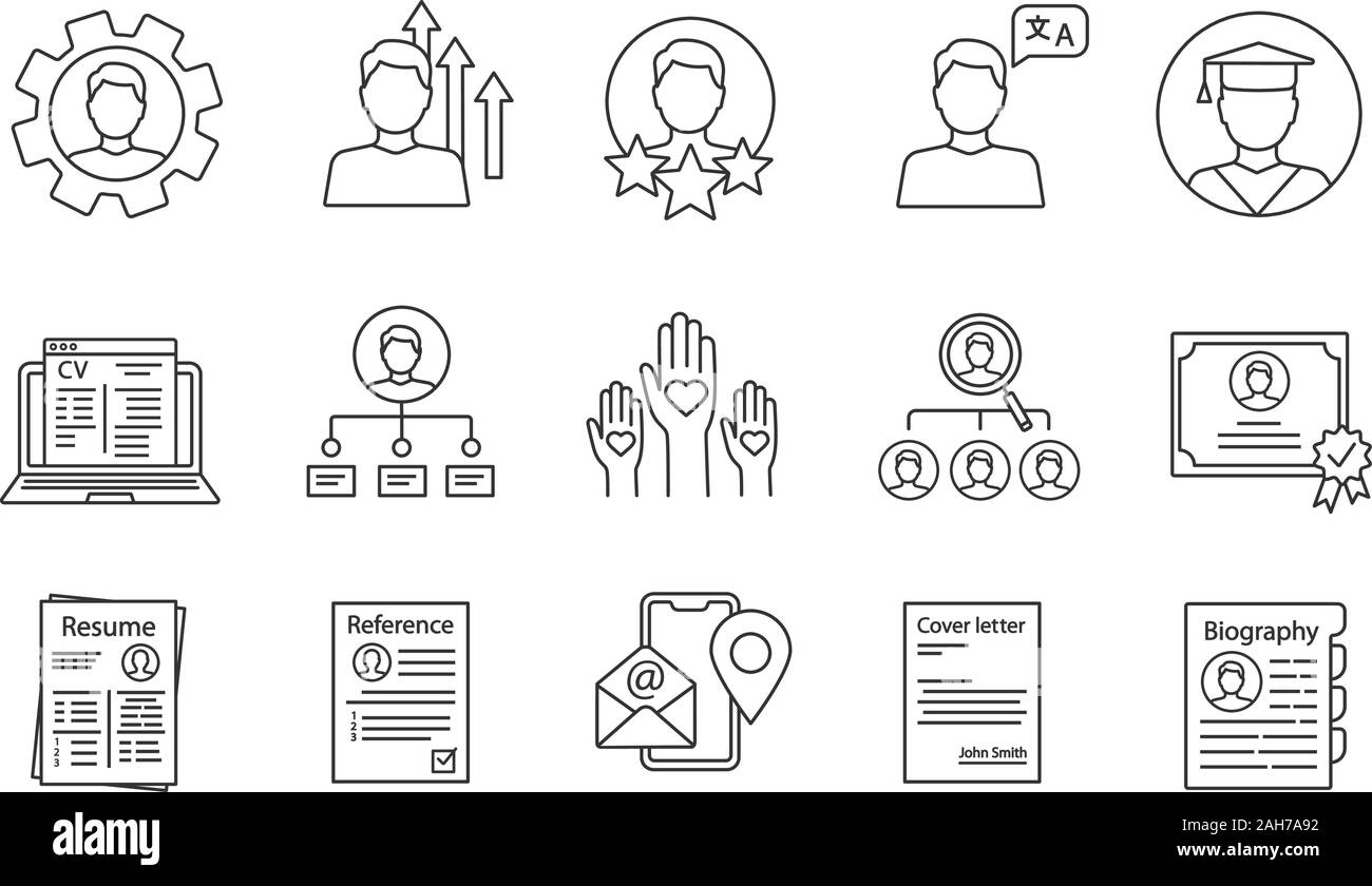 Resume Linear Icons Set Professional Skills Education Experience Abilities Employment Headhunting Recruitment Cv Cover Reference Letters Is Stock Vector Image Art Alamy