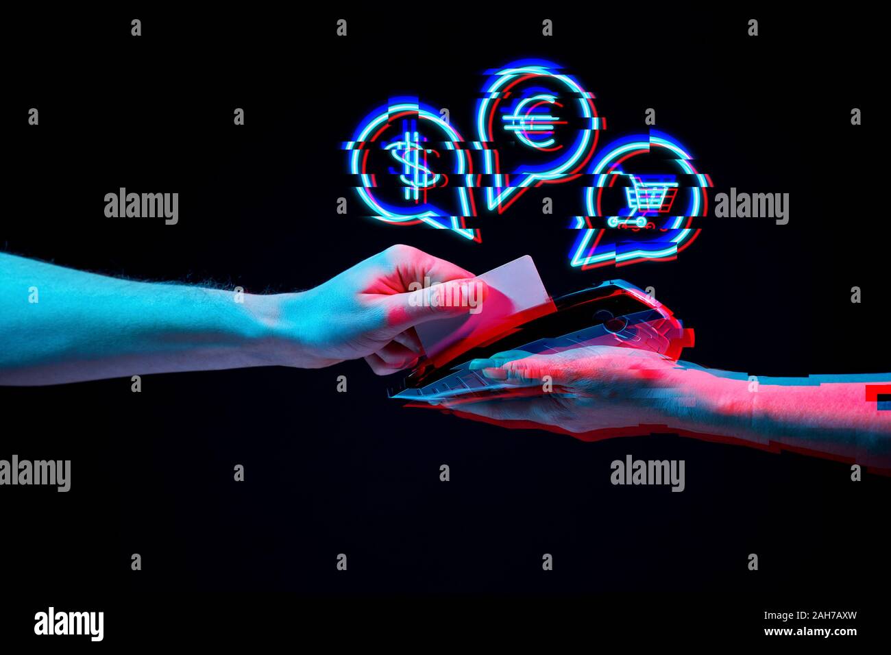 Wireless payment card via pin pad. Online wireless shopping concept in