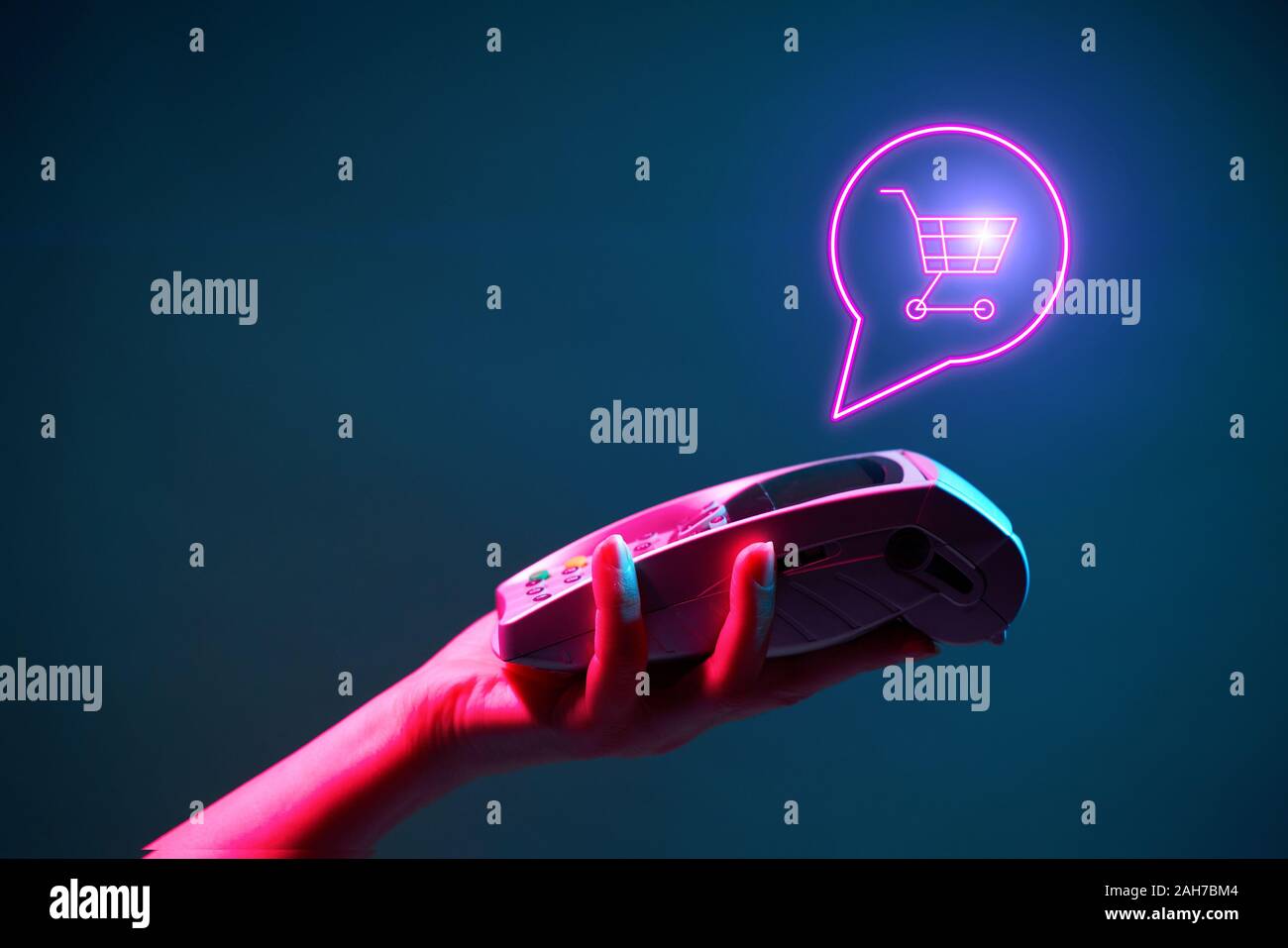 Hand wit pin pad in neon colors. Concept of internet shopping Stock ...
