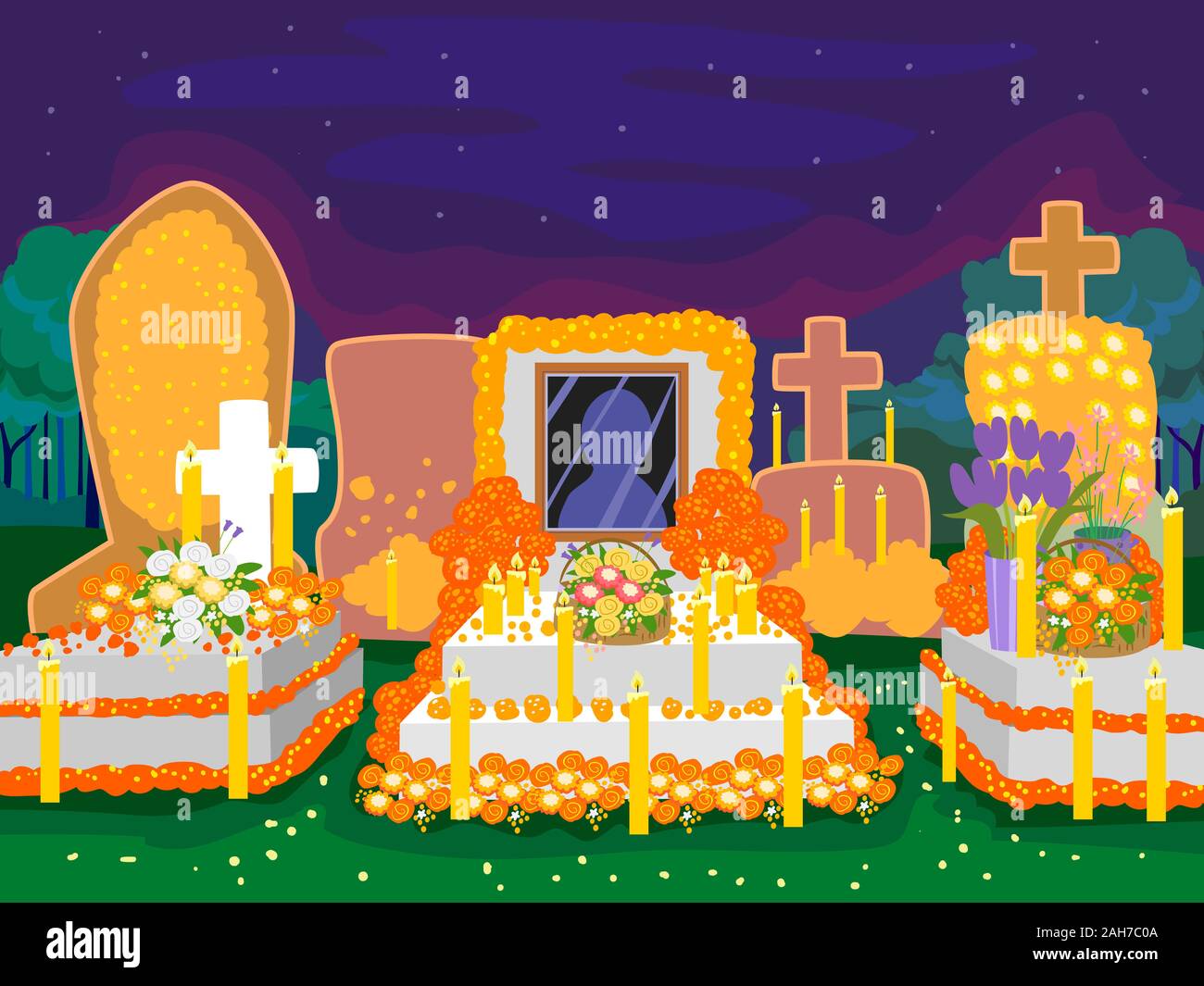 Illustration of Decorated Tombs in a Cemetery for Day of the Dead Celebration Stock Photo Alamy