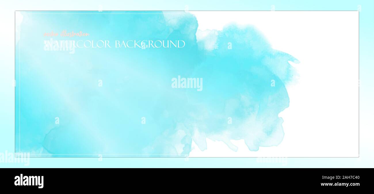 Vibrant, neon blue watercolor splash. Realistic blue sky with strong sun rays. Banner with free space for your graphics, subtitles. Cyan colors. Stock Vector