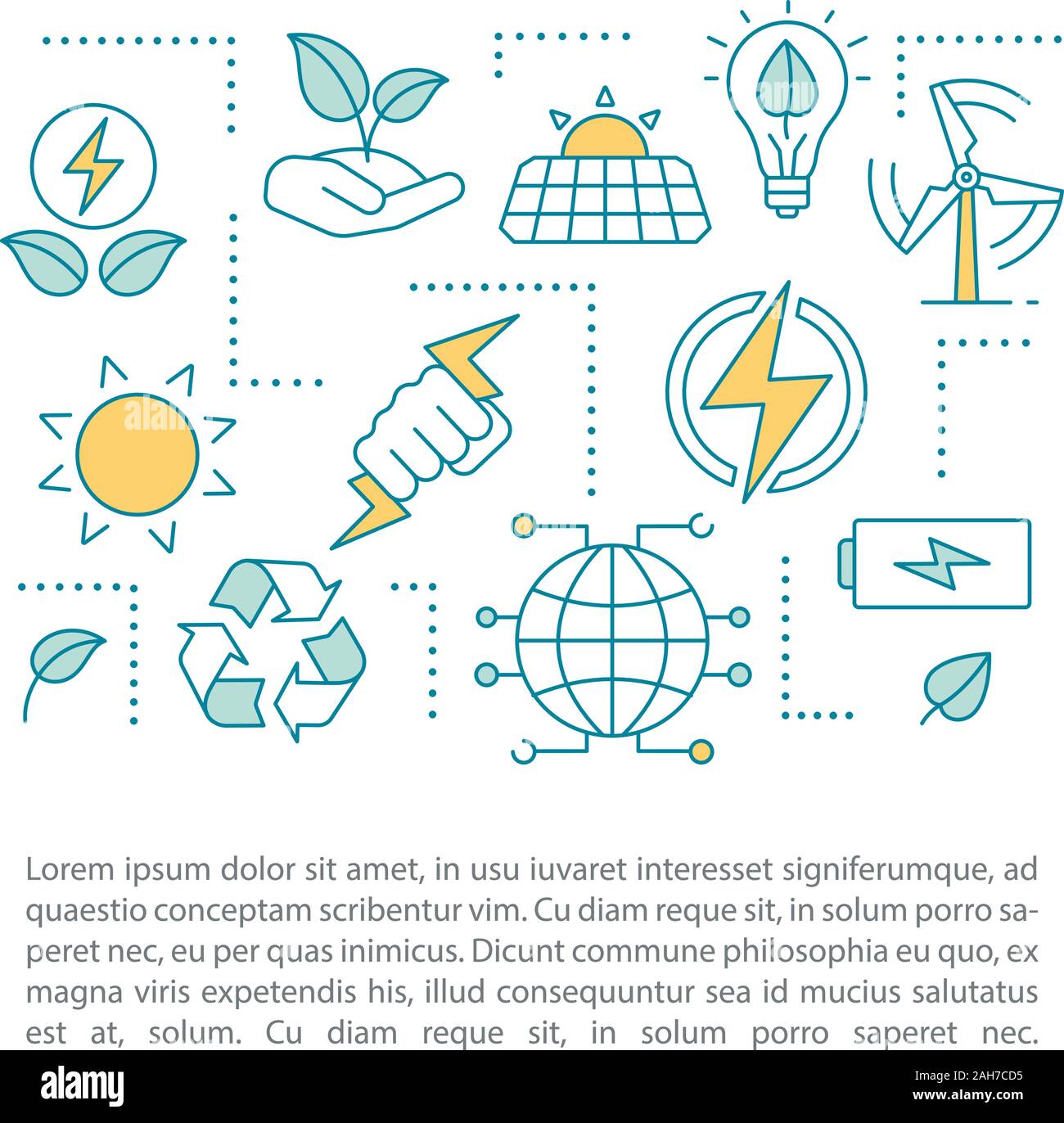 Eco energy concept linear illustrations. Green technology. Alternative energy. Article, brochure, magazine page layout. Thin line icons with text boxe Stock Vector