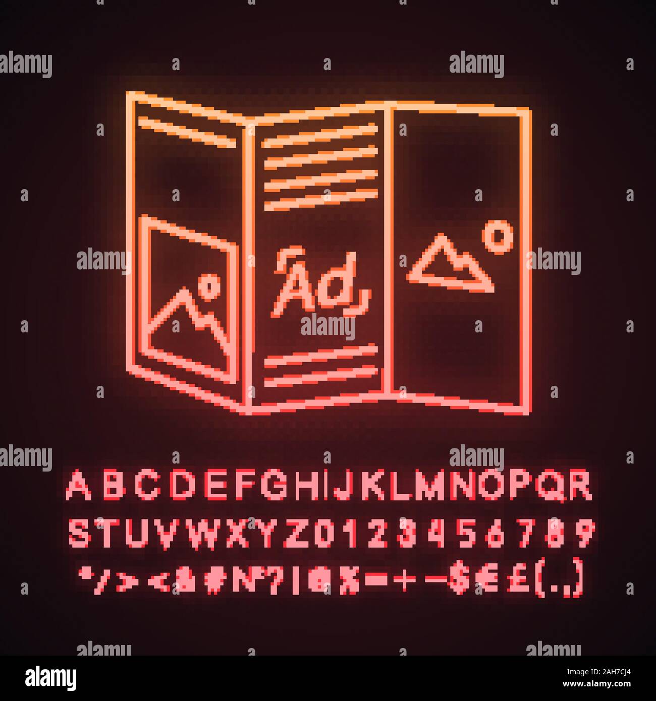 Folded brochure neon light icon Print advertising Booklet template Folded brochure neon light icon Print advertising Booklet template