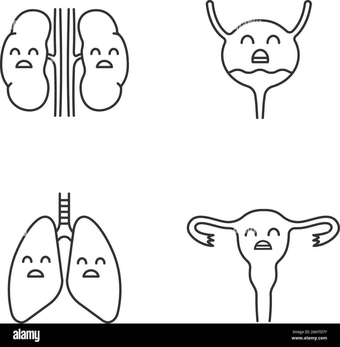 Sad human internal organs linear icons set. Thin line contour symbols ...