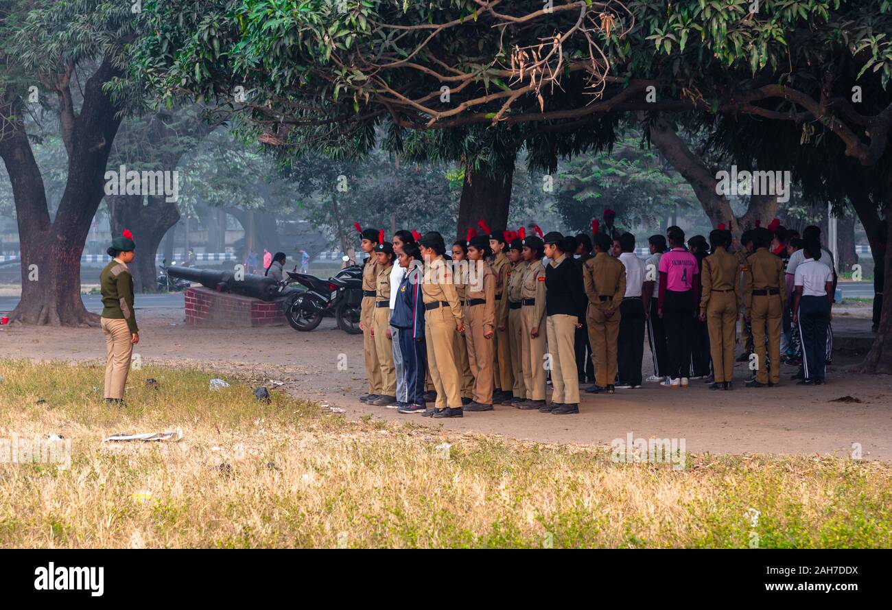 Kolkata, West Bengal / India - December 22,2019. Young Cadets of NCC /National Cadet Corps. March Past for field examination. Stock Photo