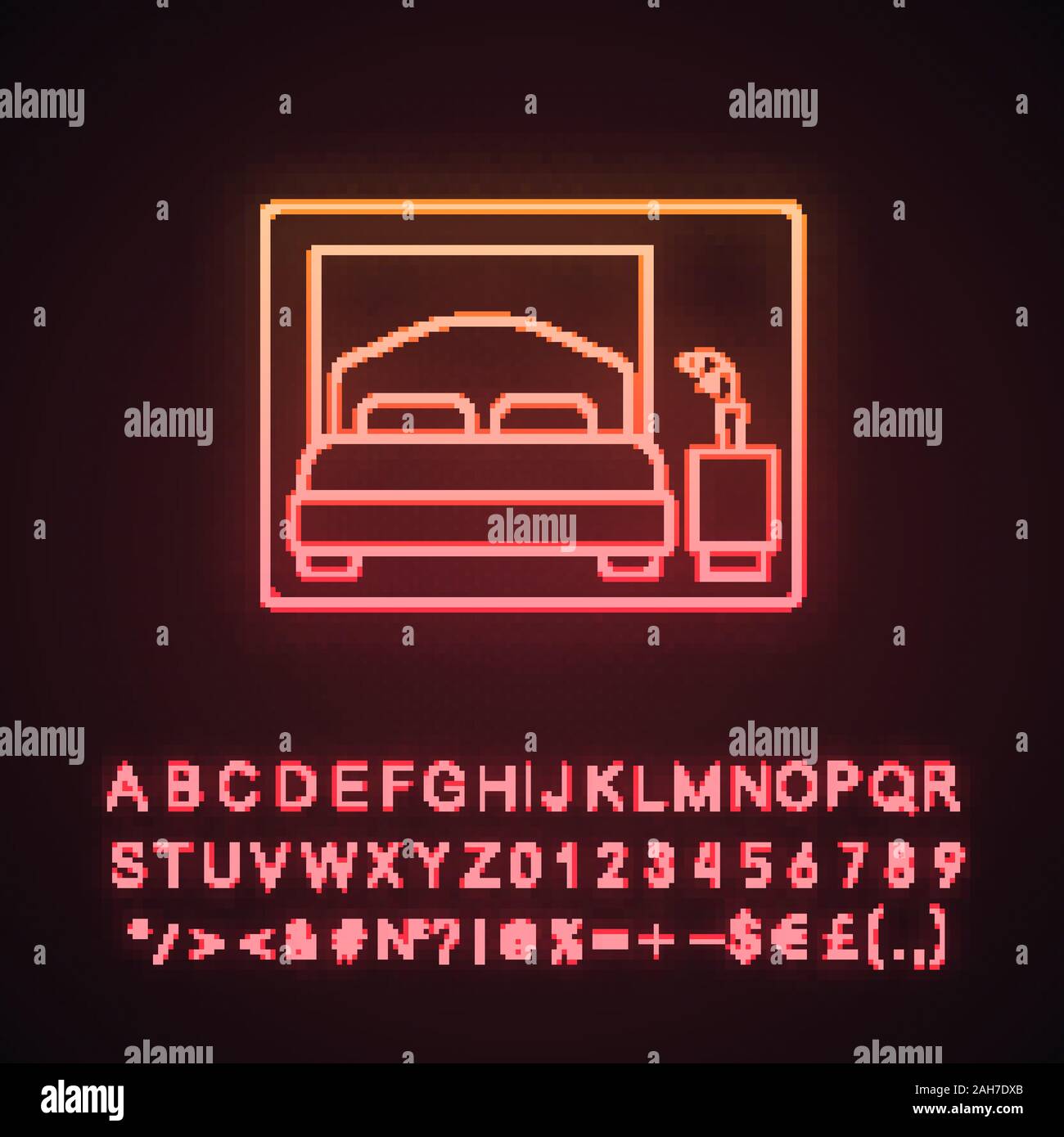 Bedroom Neon Light Icon Double Room Hotel Room Cruise