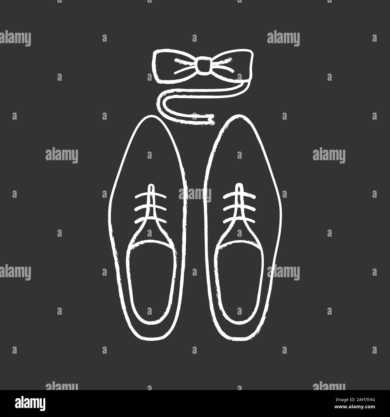 Mens accessories chalk icon. Dress code. Menswear. Men’s style and fashion. Shoes and tuxedo bow tie. Isolated vector chalkboard illustration Stock Vector